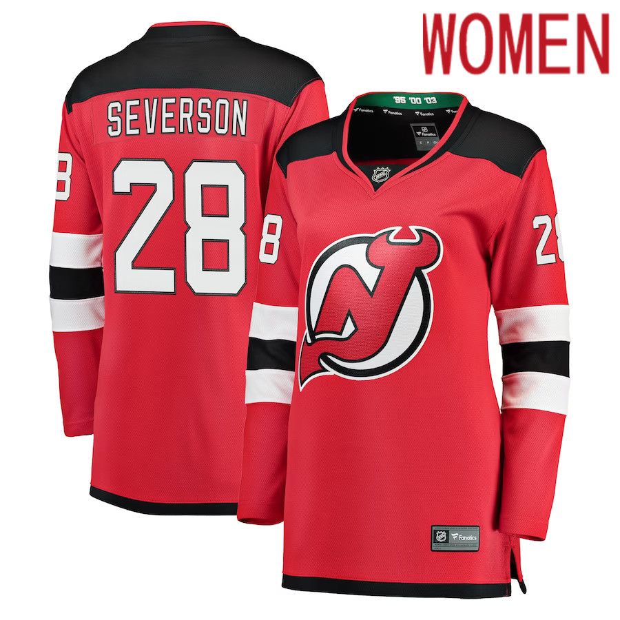 Women New Jersey Devils 28 Damon Severson Fanatics Branded Red Breakaway NHL Jersey
